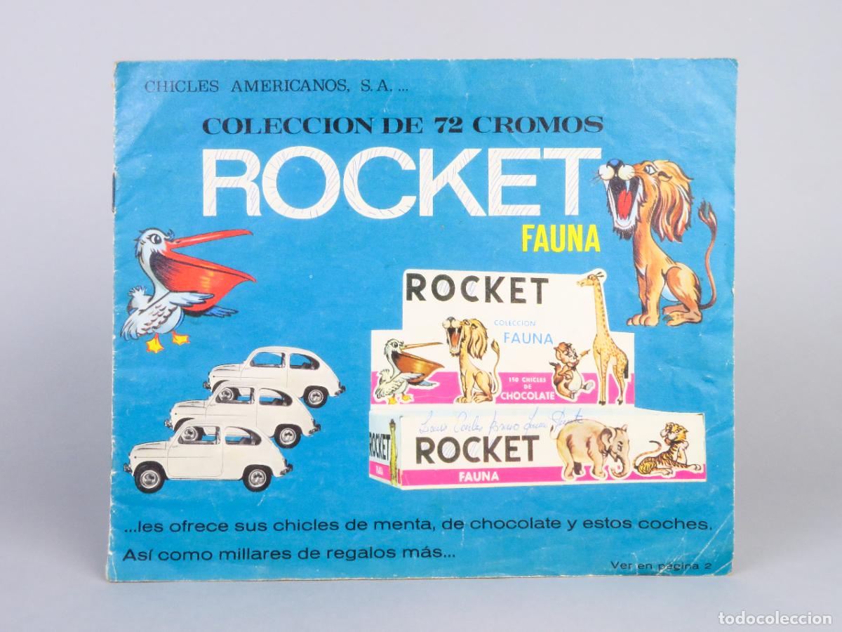 Coleccionismo &Aacute;lbumes: Album Fauna Rocket chicles americanos 1969 sorteo Seat 600 portada incompleto 21 cromos de 72