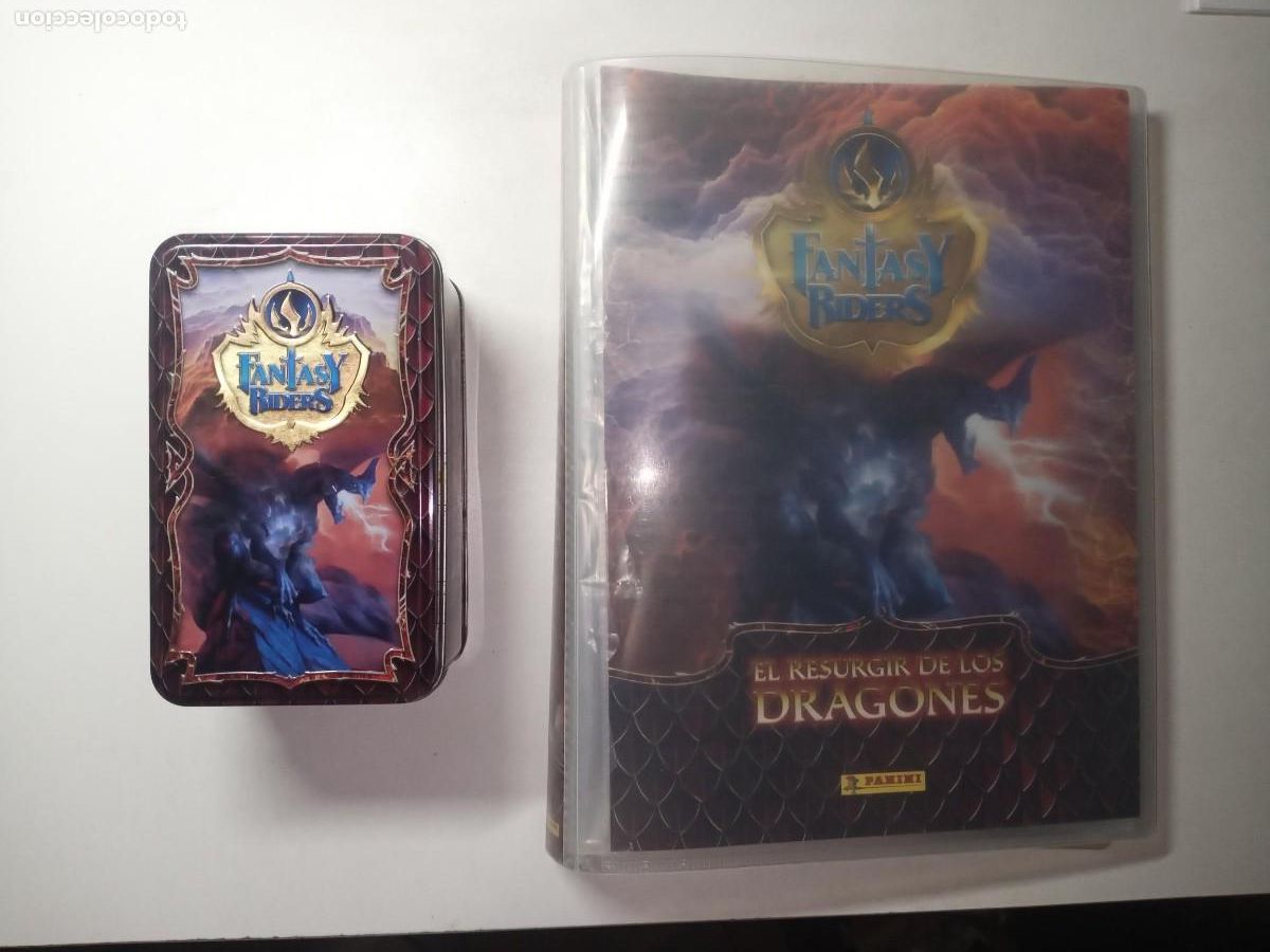 Coleccionismo &Aacute;lbumes: ALBUM FANTASY RIDERS EL RESURGIR DE LOS DRAGONES CON 68 CARDS + LATIN TIN COLLECTOR&acute;S BOX (VACIA)