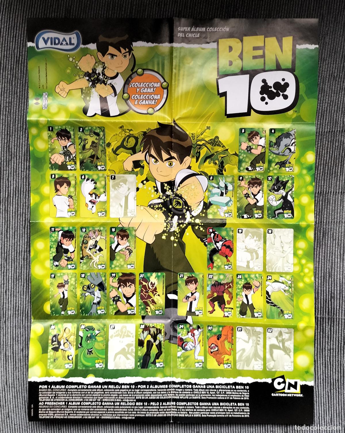 Coleccionismo &Aacute;lbumes: ALBUM DESPLEGABLE MUY COMPLETO A FALTA DE 6 CROMO CROMOS CHICLE BEN10 BEN 10 TEN CHICLES VIDAL