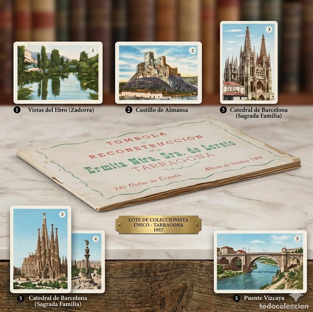 Coleccionismo &Aacute;lbumes: ⚜️ A0101. Raro. &Aacute;lbum Cromos T&oacute;mbola 1957 Reconstrucci&oacute;n Ermita Loreto Tarragona