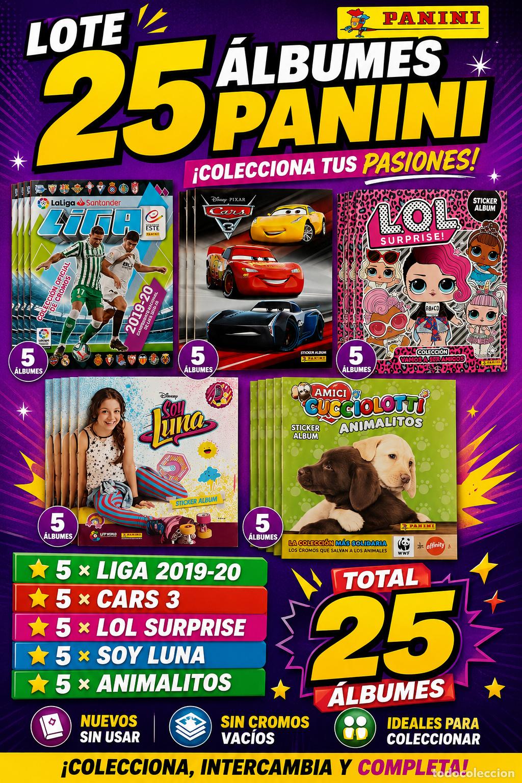 Coleccionismo &Aacute;lbumes: LOTE 25 &Aacute;LBUMES PANINI NUEVOS | LIGA ESTE | CARS 3 | LOL SURPRISE | SOY LUNA | ANIMALITOS