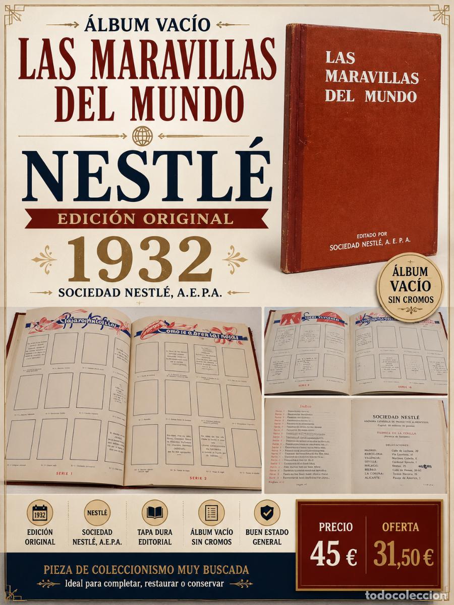 Coleccionismo &aacute;lbumes: A&Ntilde;O 1932 !! | &Aacute;LBUM VAC&Iacute;O | LAS MARAVILLAS DEL MUNDO | NESTL&Eacute; | TAPA DURA | SIN CROMOS | ORIGINAL