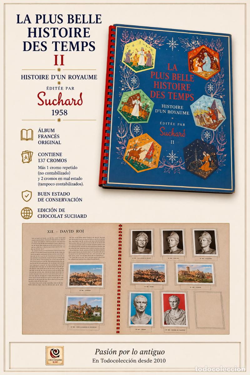 Coleccionismo &aacute;lbumes: LA PLUS BELLE HISTOIRE DES TEMPS II | SUCHARD 1958 | &Aacute;LBUM FRANC&Eacute;S | 137 CROMOS | BUEN ESTADO