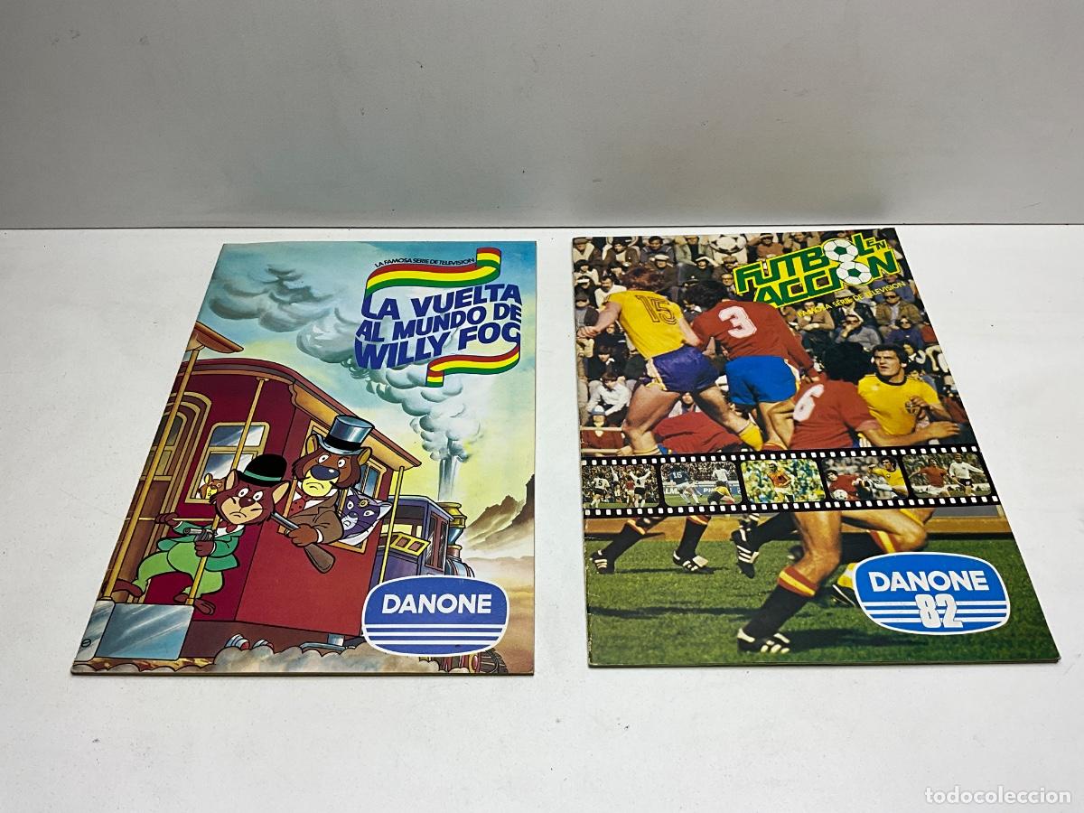 Coleccionismo &aacute;lbumes: LOTEDE 2 &Aacute;LBUMES DE DANONE - LA VUELTA AL MUNDO DE WILLY FOG COMPLETO- FUTBOL ACCI&Oacute;N INCOMPLETO
