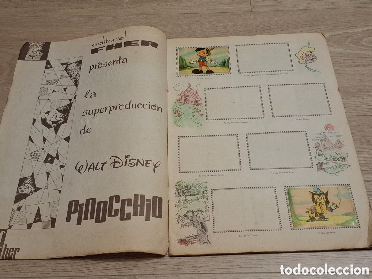 Colecionismo Cadernetas: Album Pinocchio, Walt Disney, de Fher, en mal estado y con 35 cromos