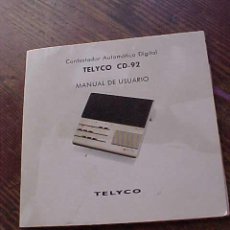 Antigüedades: MANUAL DE USUARIO TELYCO CD - 92. CONTESTADOR AUTOMATICO DIGITAL.. Lote 15715054