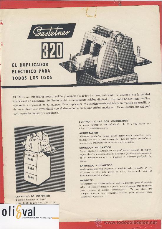 Antig&uuml;edades: MULTICOPISTA GESTETNER-FOLLETO-SERIE 320-ELECTRICA   J.VALETTE 1965
