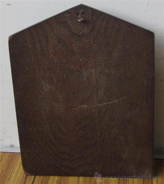 Antig&uuml;edades: PORTA TARJETAS .. De lat&oacute;n con algo de esmalte a relieve base de madera - Foto 4