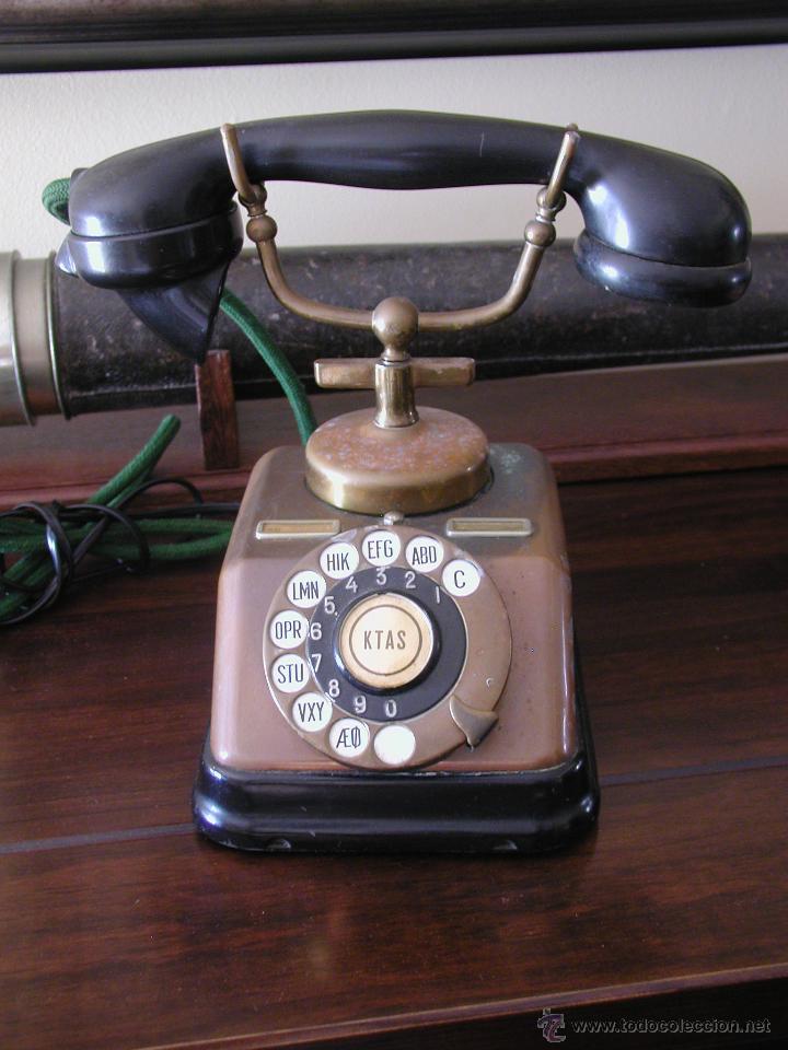 Tel&eacute;fonos: TEL&Eacute;FONO ORIGINAL ANTIGUO DE COBRE Y BAQUELITA. ADAPTADO A CONEXI&Oacute;N ACTUAL.A&Ntilde;OS 40