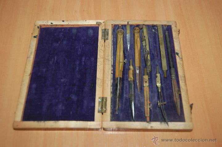 Antig&uuml;edades: ANTIGUA CAJA COMPAS + COMPLEMENTOS ACERO Y BRONCE CIRCA CAJA ORIGINAL - Foto 1