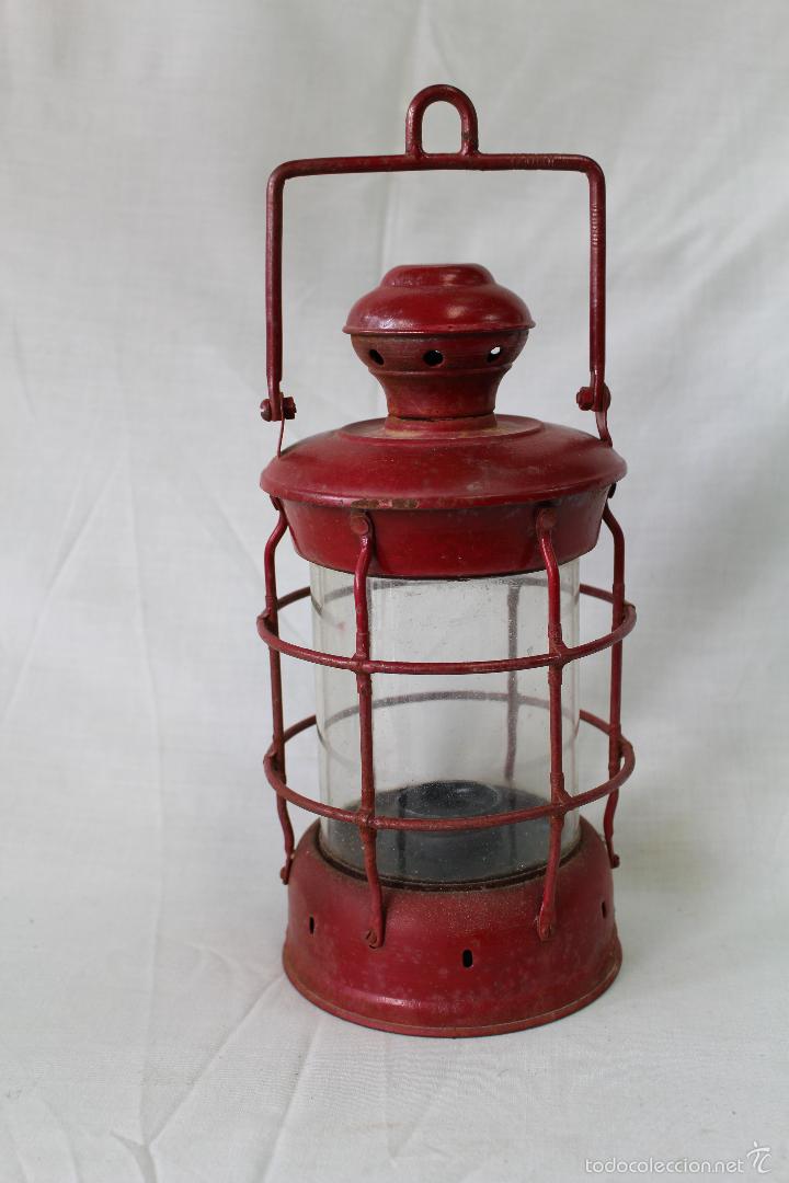 Antig&uuml;edades: farol de hierro pintado con cristal - Foto 1