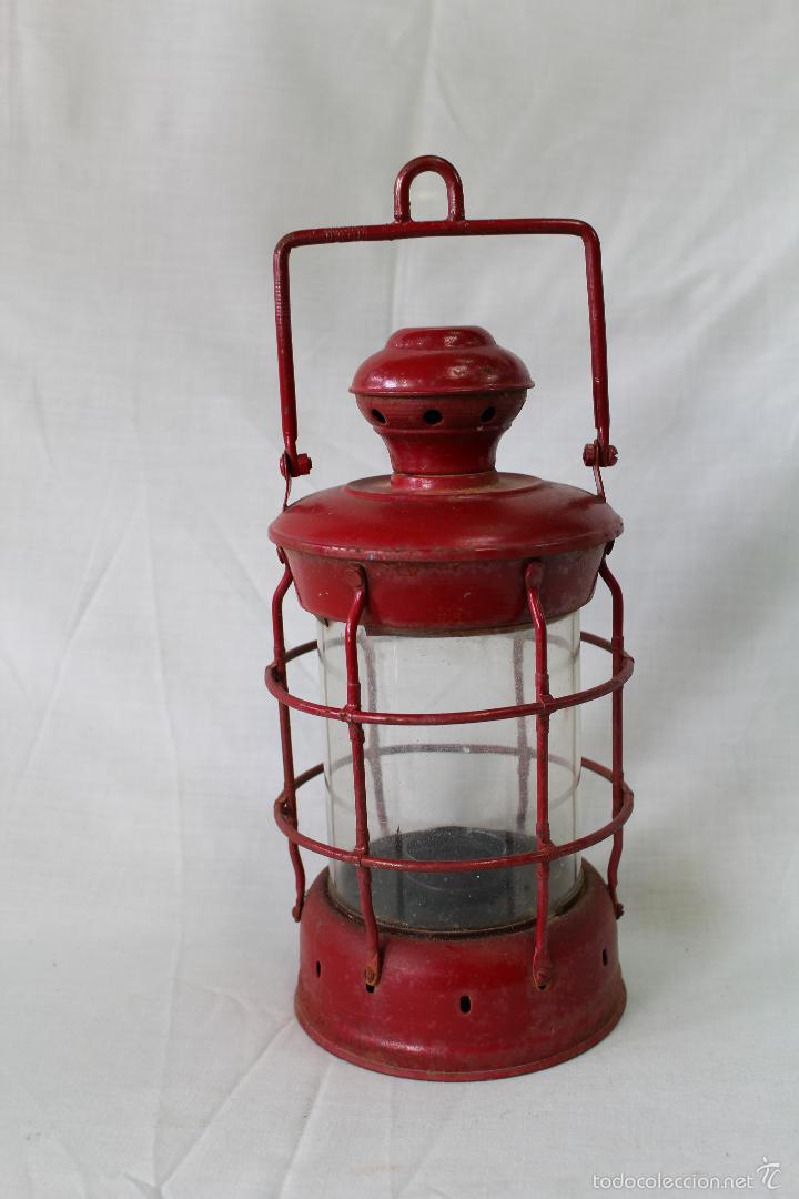 Antig&uuml;edades: farol de hierro pintado con cristal - Foto 2