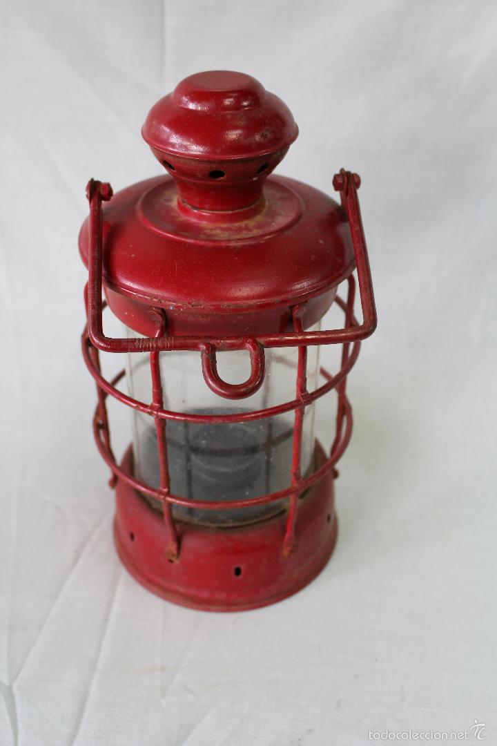 Antig&uuml;edades: farol de hierro pintado con cristal - Foto 4