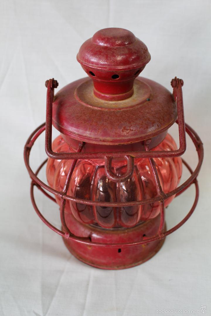 Antig&uuml;edades: farol de hierro pintado con cristal - Foto 3
