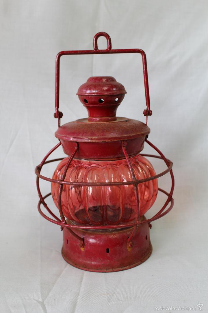 Antig&uuml;edades: farol de hierro pintado con cristal - Foto 4