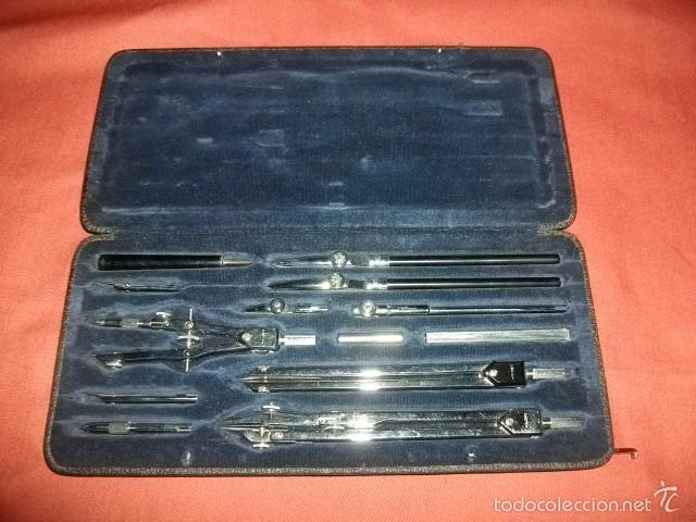 Antig&uuml;edades: CAJA DE COMP&Aacute;S COMPASES LASTER PRECISI&Oacute;N 13 PIEZAS MODELO 240 - Foto 1