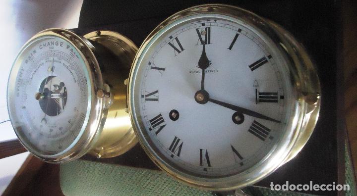 Antig&uuml;edades: ROYAL MARINER Reloj y barometro ,a cuerda,soneria con su patina original,peana a medida