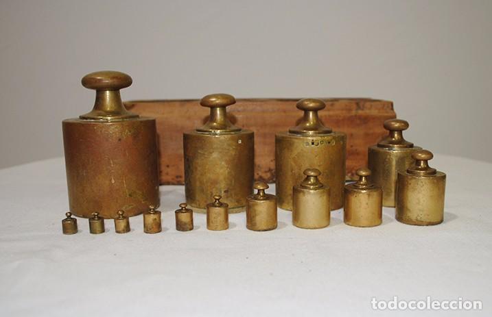 Antig&uuml;edades: JUEGO DE 14 PESAS MUY ANTIGUO - Foto 3