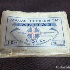 Antigüedades: ANTIGUA CAJA DE 10 AGUJAS HIPODERMICAS DE LA FIRMA SANITAS PUNTAS DE NIQUEL.
