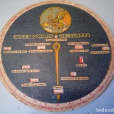 Antigüedades: DISCO GEOGRAFICO DE EUROPA CON PUBLICIDAD DE CAFES EL GALLO (BADAJOZ)