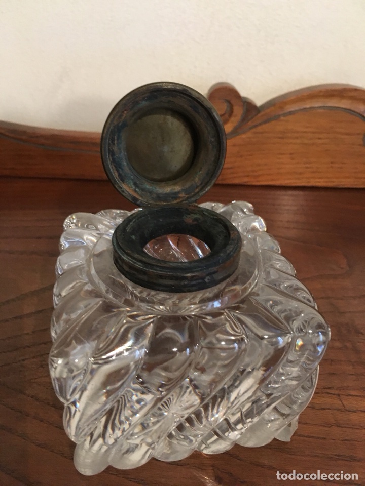 Antig&uuml;edades: Tintero cristal macizo s. XIX. - Foto 5