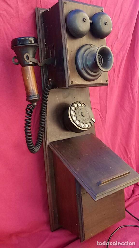 Antiguo Espectacular Teléfono Pared Mueble Made Vendido En Subasta