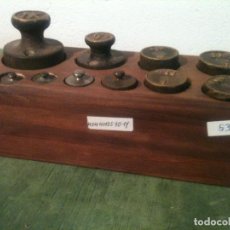 Antigüedades: ROBUSTO TACO DE 11 ANTIGUAS PESAS DE HIERRO DESDE 5G A 1KG (L08). Lote 106750319