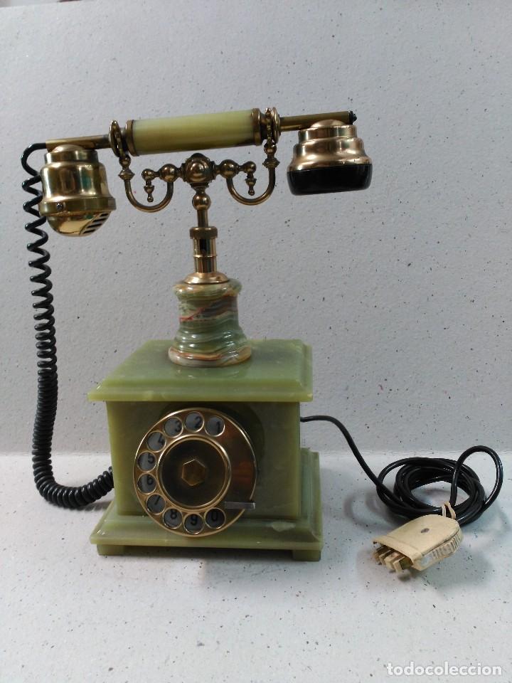 Tel&eacute;fonos: TELEFONO DE SOBREMESA EN MARMOL VERDE Y BRONCE - Foto 2