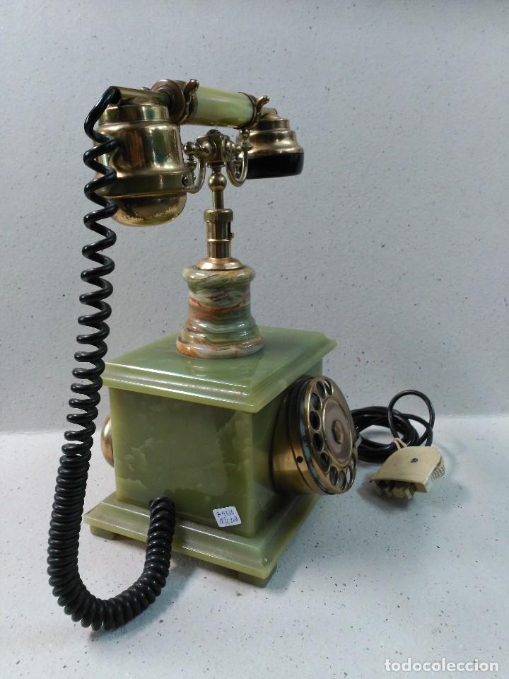 Tel&eacute;fonos: TELEFONO DE SOBREMESA EN MARMOL VERDE Y BRONCE - Foto 3