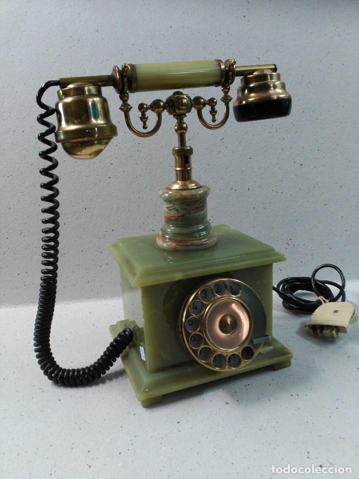Tel&eacute;fonos: TELEFONO DE SOBREMESA EN MARMOL VERDE Y BRONCE - Foto 4