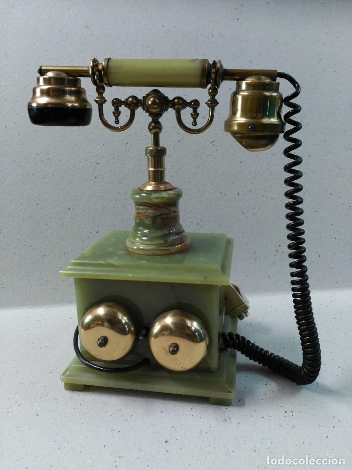 Tel&eacute;fonos: TELEFONO DE SOBREMESA EN MARMOL VERDE Y BRONCE - Foto 6