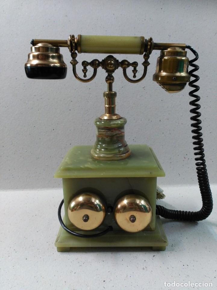 Tel&eacute;fonos: TELEFONO DE SOBREMESA EN MARMOL VERDE Y BRONCE - Foto 7