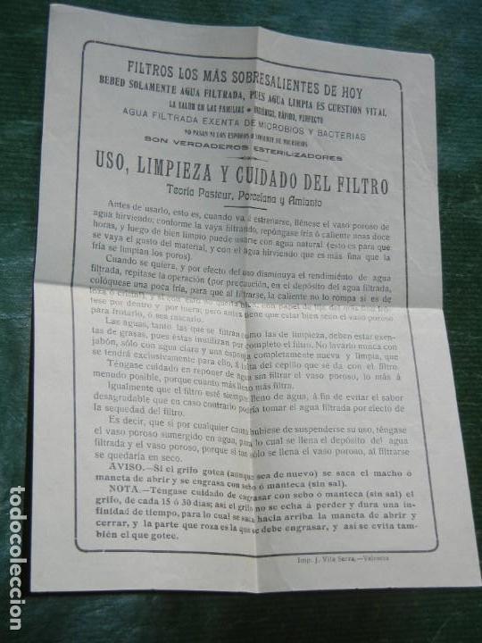 Antiquit&eacute;s: FILTRO TEORIA PASTEUR - FOLLETO USO, LIMPIEZA Y CUIDADOS