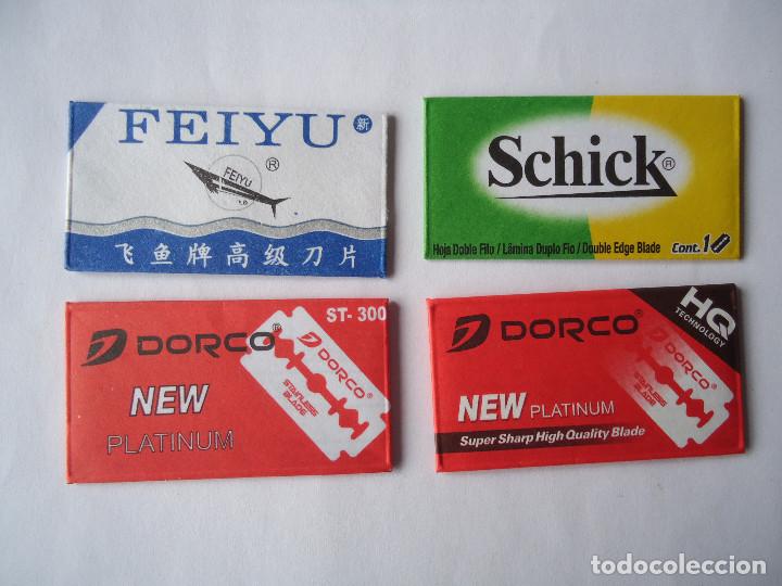 Antig&uuml;edades: CUATRO HOJAS DE AFEITAR CON SU FUNDA DIFERENTES. - Foto 1