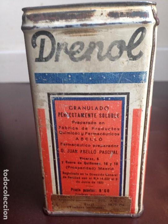 Antig&uuml;edades: DRENOL - LABORATORIO ABELL&Oacute; - CAJA DE HOJALATA - Foto 2