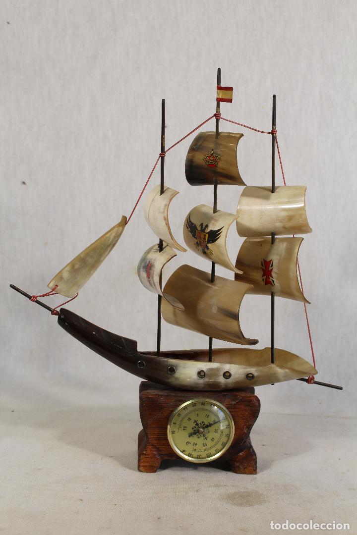 Antig&uuml;edades: barco en asta de toro - reloj quartz - Foto 1