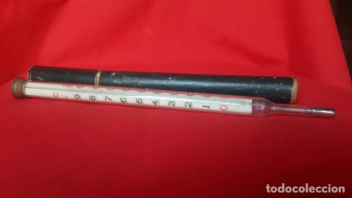 Antig&uuml;edades: T&eacute;rmometro antiguo de gran tama&ntilde;o, en su funda. - Foto 7