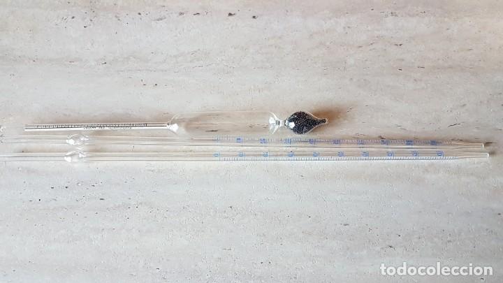 Antig&uuml;edades: 03 TERMOMETRO Y PIPETAS ANTIGUAS DE LABORATORIO - Foto 3