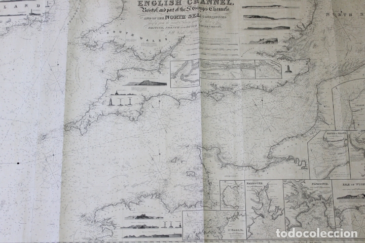 Antigüedades: A CHART OF THE ENGLISH CHANEL BRISTOL AND PART OF THE ST.GEORGES CHANNELS & OF THE NORTH SEA.1848 - Foto 3 - 171116325