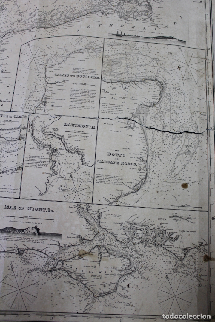 Antigüedades: A CHART OF THE ENGLISH CHANEL BRISTOL AND PART OF THE ST.GEORGES CHANNELS & OF THE NORTH SEA.1848 - Foto 16 - 171116325
