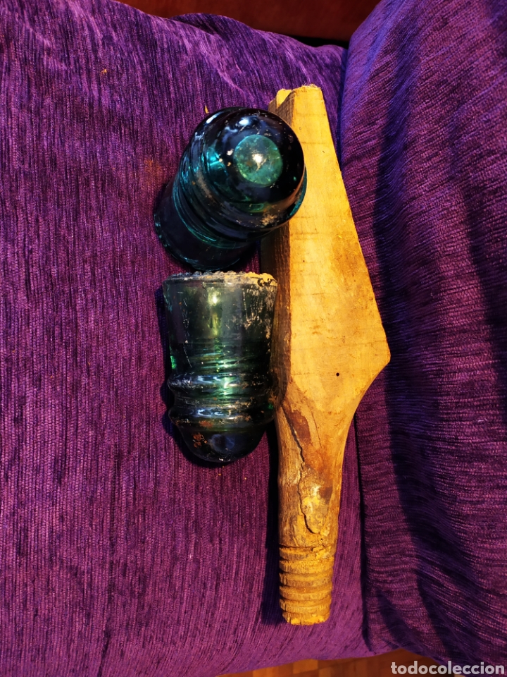 Antig&uuml;edades: DOS ANTIGUAS JICARAS CON POSTE ROSCA DE MADERA, DIF&Iacute;CILES, VER - Foto 9