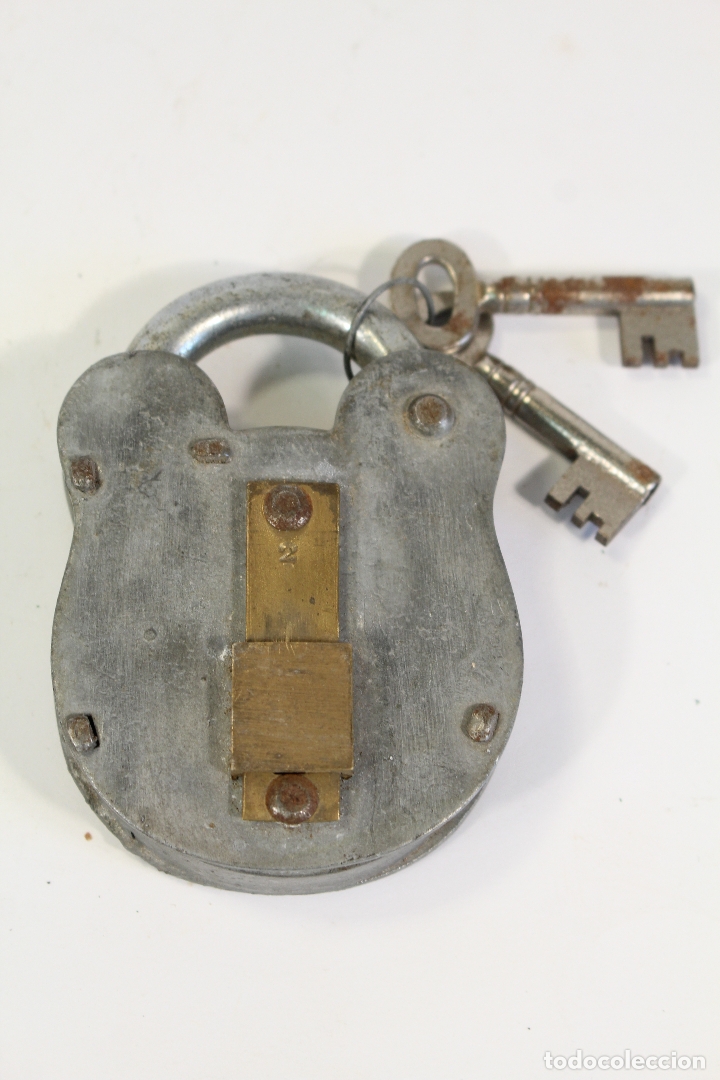 Antig&uuml;edades: candado metal y laton con 2 llaves - Foto 1