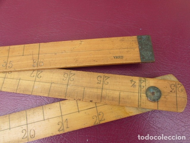 Antig&uuml;edades: ANTIGUA REGLA INGLESA PLEGABLE DE MADERA Y BRONCE - Foto 4