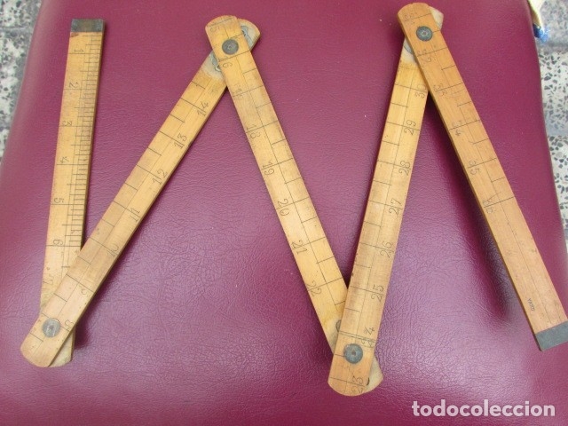 Antig&uuml;edades: ANTIGUA REGLA INGLESA PLEGABLE DE MADERA Y BRONCE - Foto 5