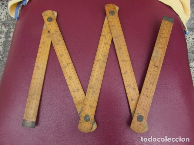 Antig&uuml;edades: ANTIGUA REGLA INGLESA PLEGABLE DE MADERA Y BRONCE - Foto 6