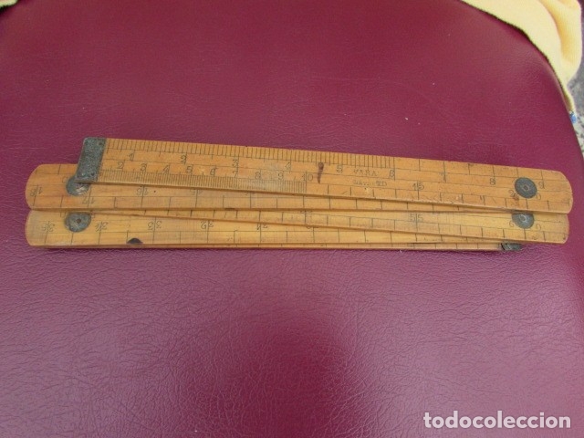 Antig&uuml;edades: ANTIGUA REGLA INGLESA PLEGABLE DE MADERA Y BRONCE - Foto 7