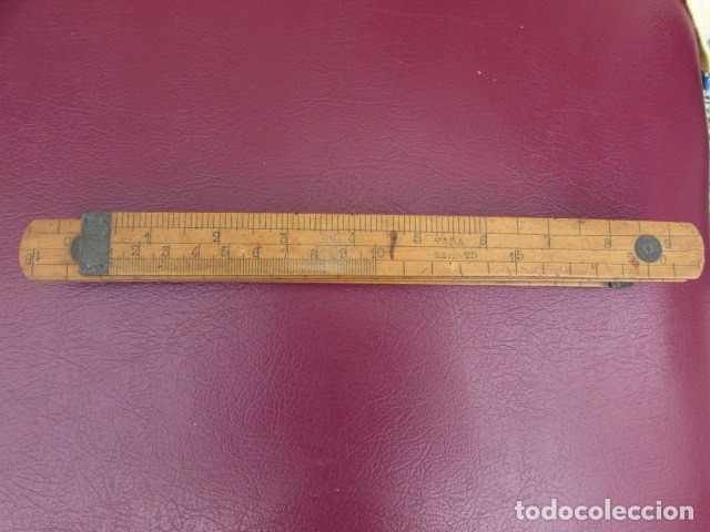 Antig&uuml;edades: ANTIGUA REGLA INGLESA PLEGABLE DE MADERA Y BRONCE - Foto 8