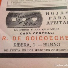 Antigüedades: PUBLICIDAD 1928 - COLECCION HOJAS DE AFEITAR - R. DE GOICOECHEA BILBAO. Lote 191356292
