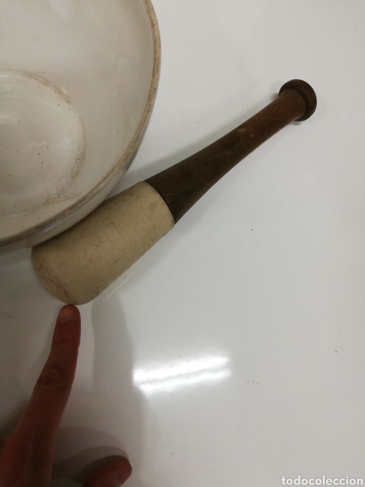 Antig&uuml;edades: Mortero de Farmacia con mango de madera y m&aacute;rmol. - Foto 3