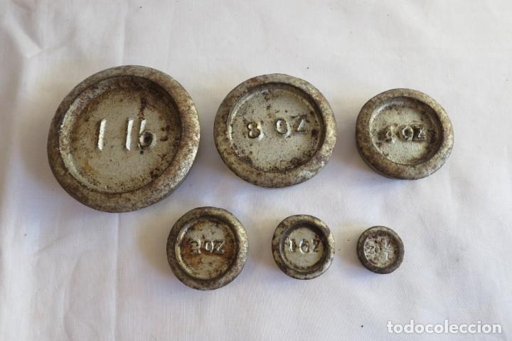 Antig&uuml;edades: pila de pesas inglesas de 1 libra a 1/2 onza - Foto 3